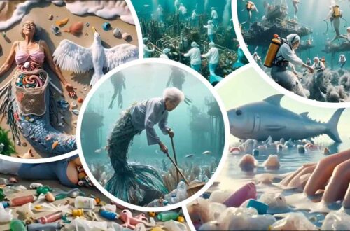 Activisme_AI_Auntlanties barriendo el océano.IA por @Niceaunties